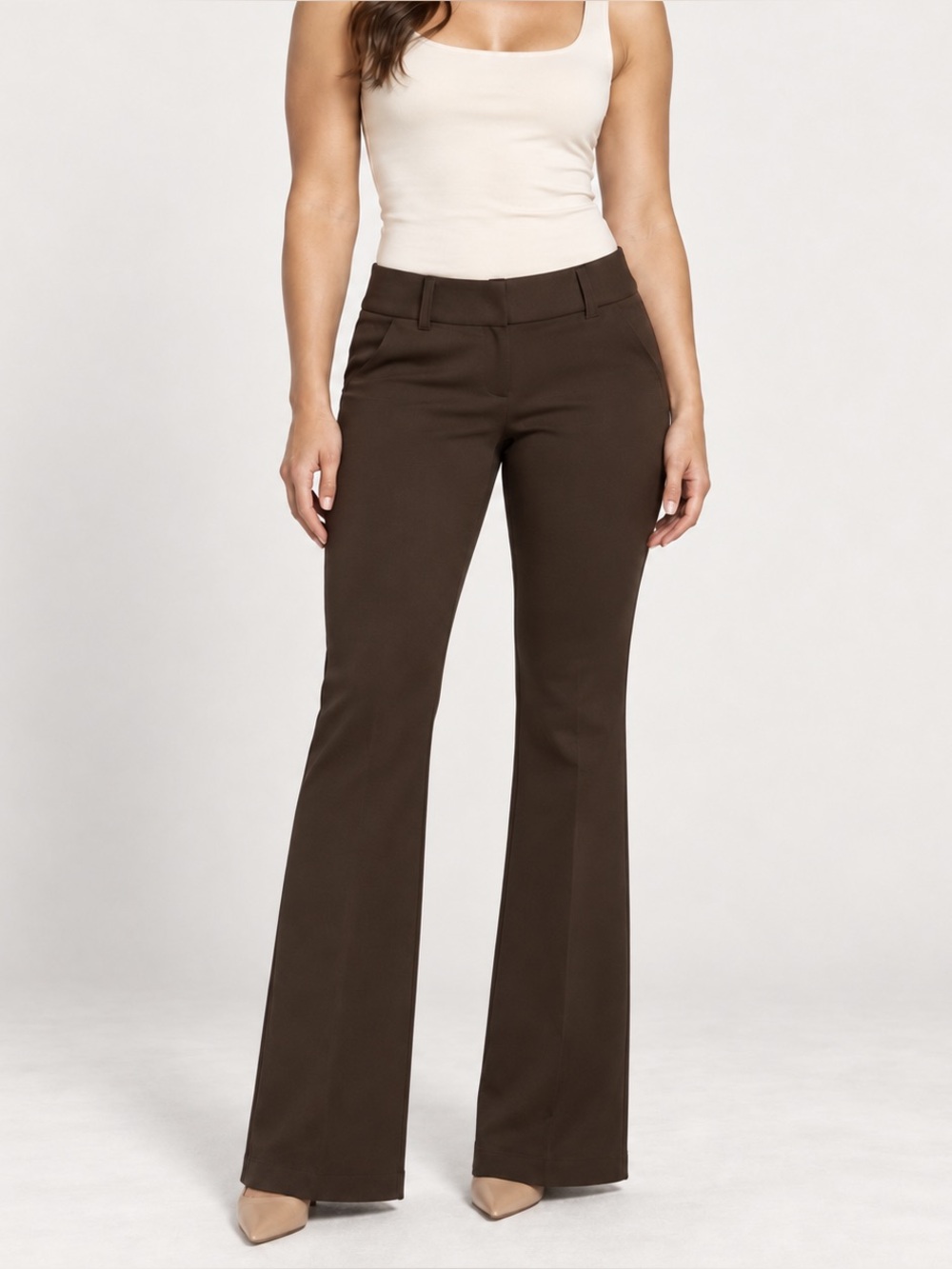 Office Siren Vintage Heart Soul Brown Low Rise Flare Dress Pants Women's 5